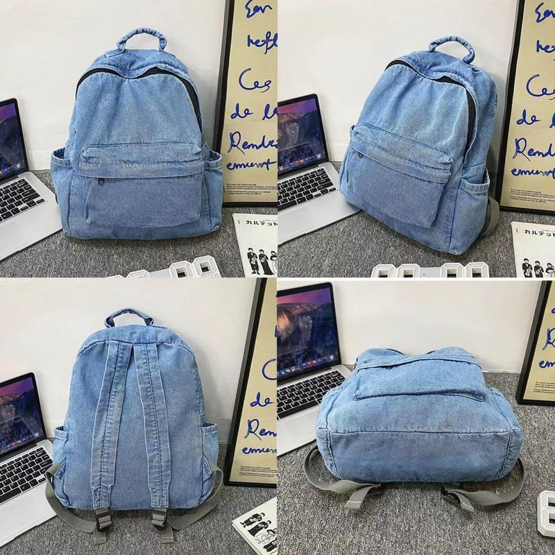 MaxxCloud Vintage Denim Backpack Jeans Daypack Travel Bag Rucksack (342 Light Blue 3) - Image 4